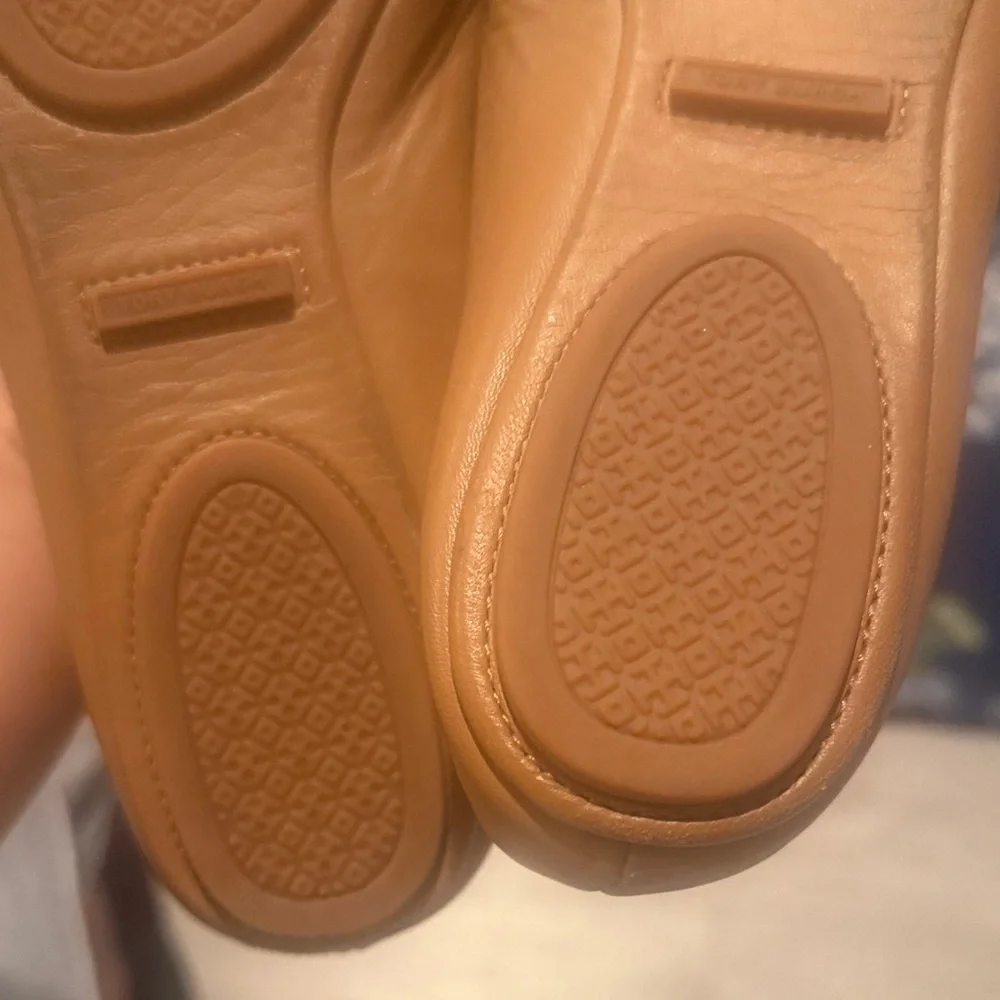 Tory Burch Camel Flats with Gold Logo